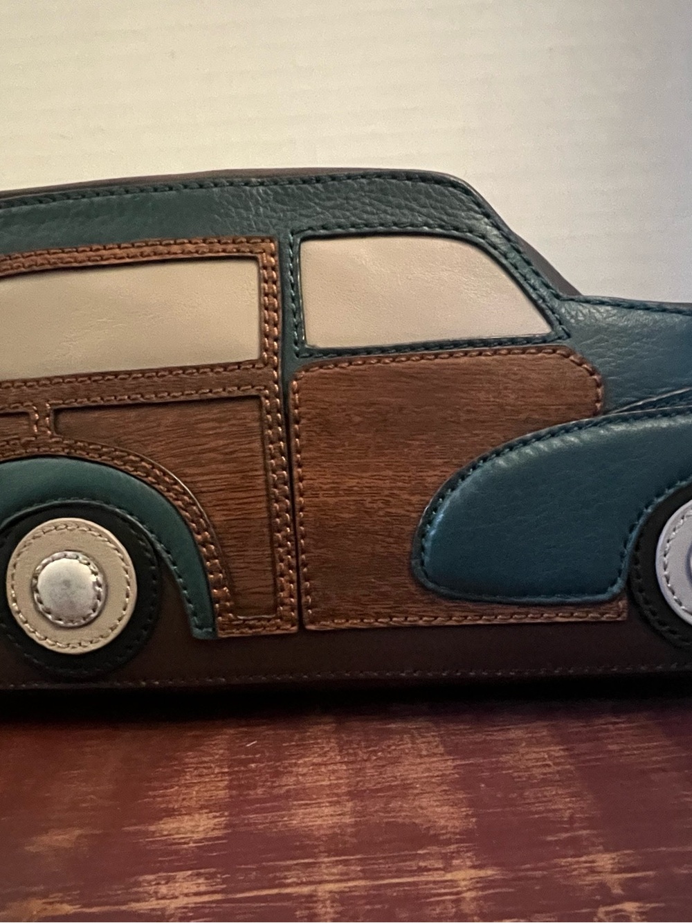 Women’s Kate Spade Collectors Car-Shaped Leather Clutch - Teal Brown Cream - Picture 4 of 11